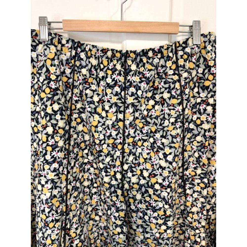 Cottagecore Floral Lemon Print‎ Midi Skirt Sz L Lined Cotton Daisy Coquette Boho - Picture 4 of 11